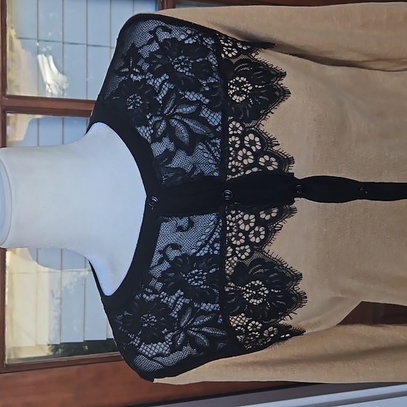 LOFT Tan and Black Lace Button Down Cardigan - Picture 2 of 4